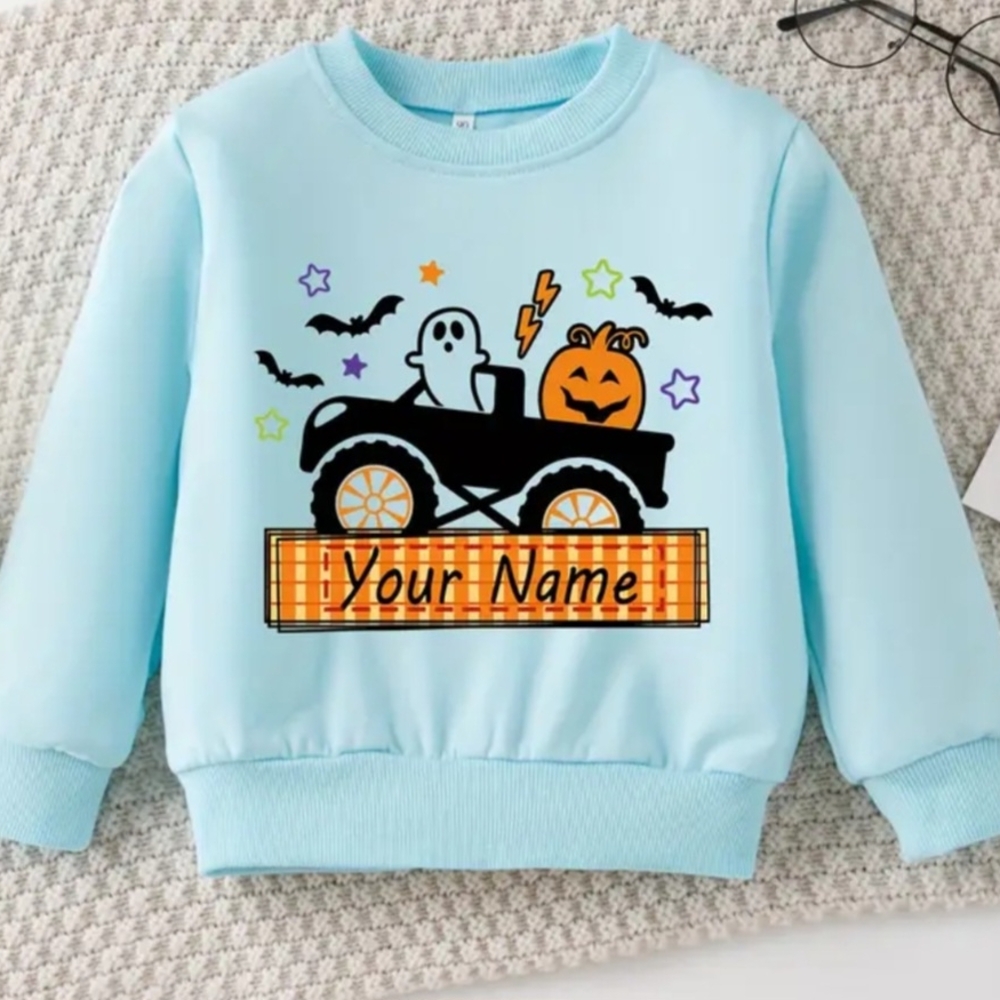 Kids Halloween Sweatshirt with Ghost and Pumpkin